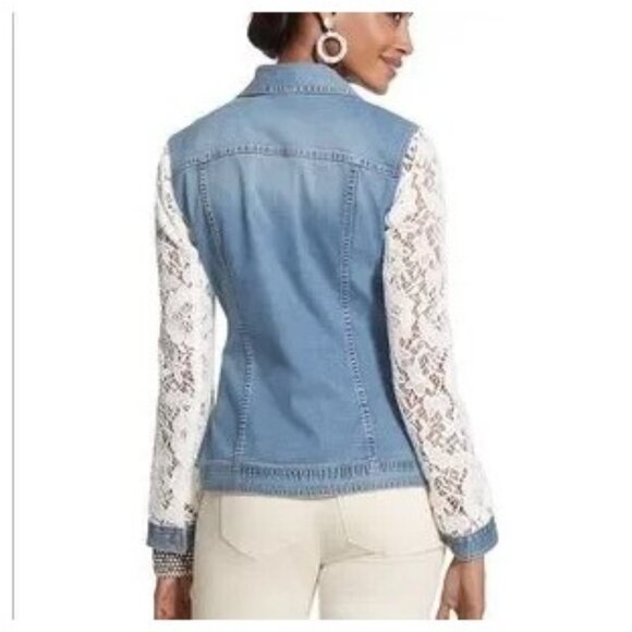 Chico’s Denim Jacket Medium Wash with Lace Chico's size 3 or XL - Picture 7 of 8